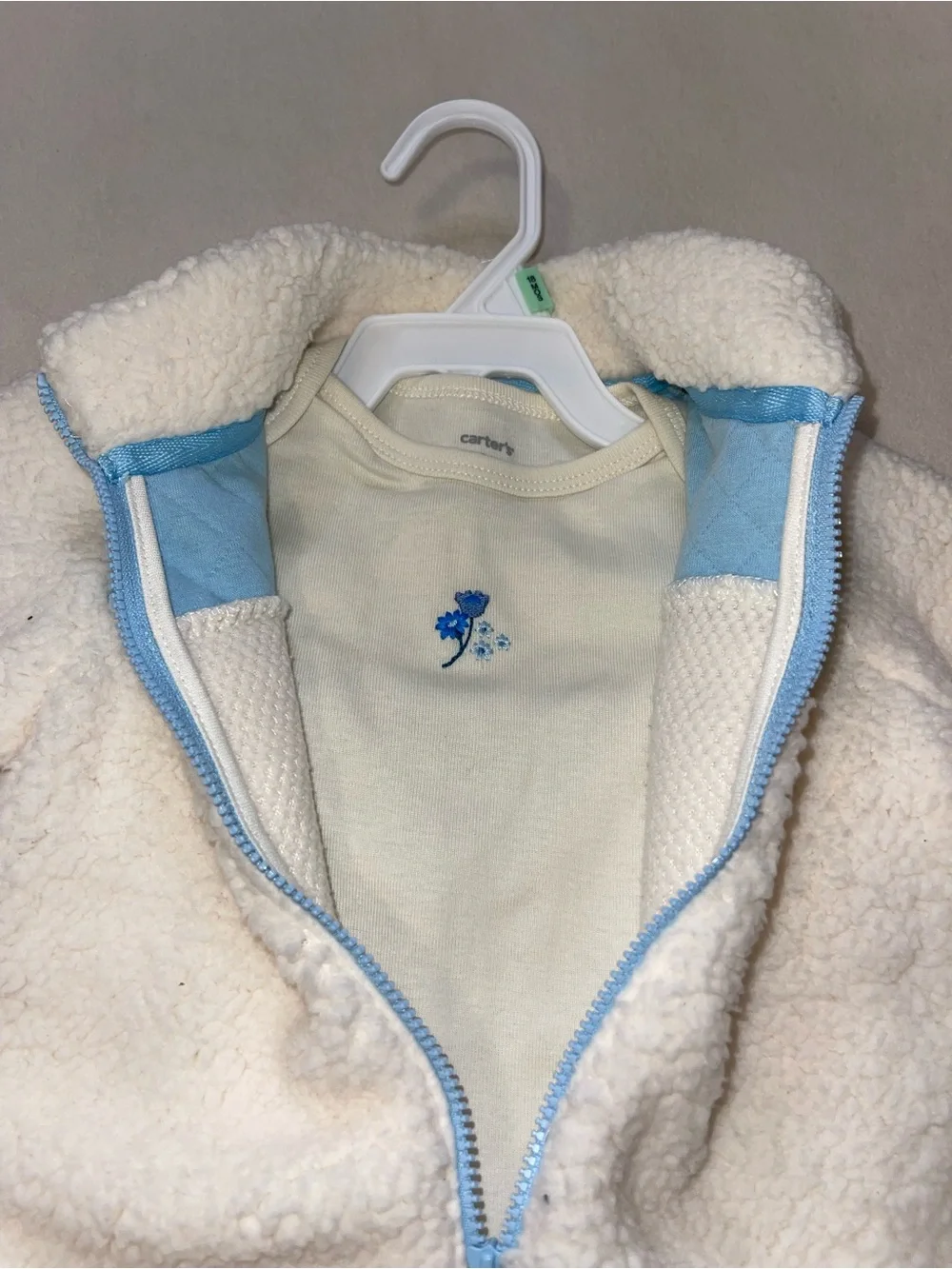 Carter's Cream and Light Blue Sherpa Jacket‎ & Floral Pant Set
